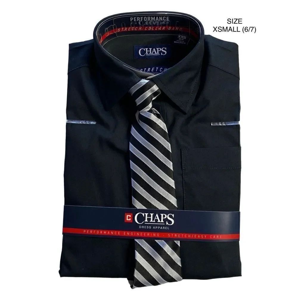 CHAPS BOYS XSMALL (6/7) BLACK SHIRT AND TIE SET